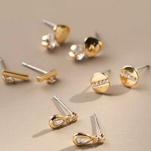 Anthropologie Glitz Post Earrings in 14k Gold, Set of 4
